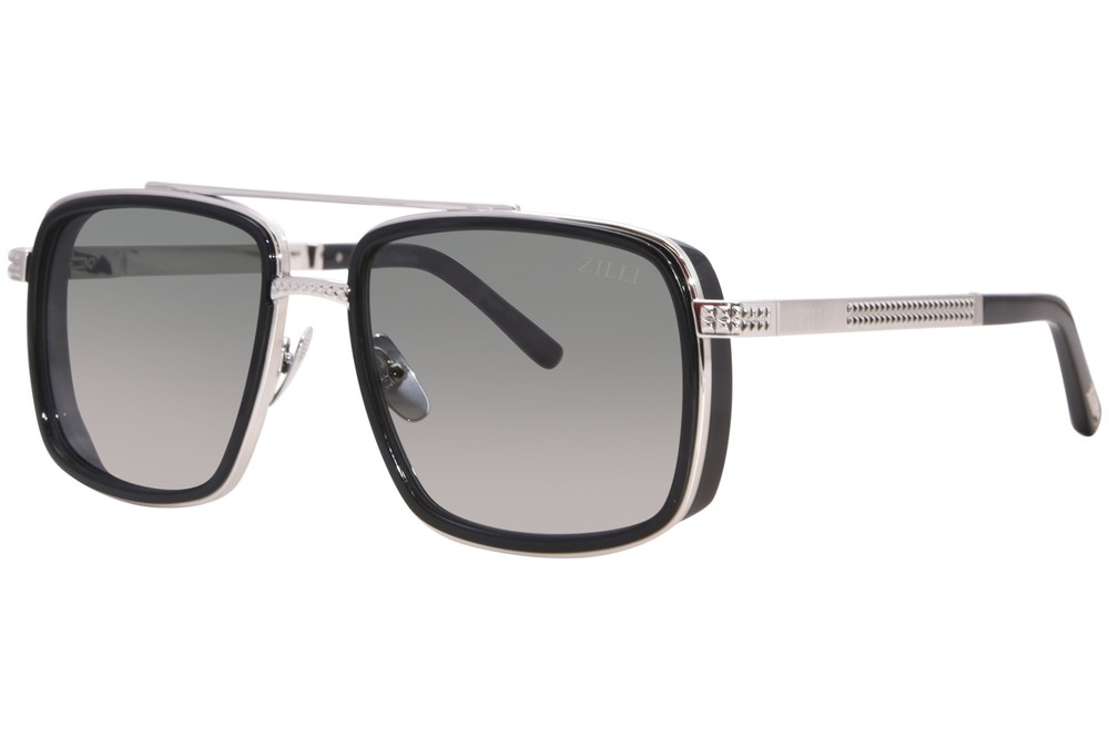 Zilli ZI65096 C03 Titanium Sunglasses Shiny Silver/Green Gradient 58mm for Men