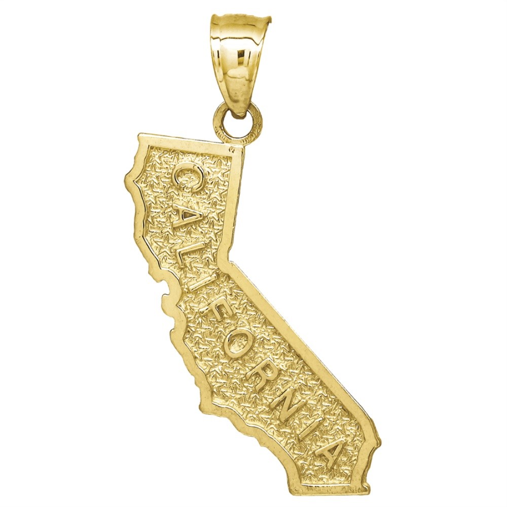 10K Yellow Gold Textured Unisex California State Charm Pendant 1.3gm L-30.6 mm