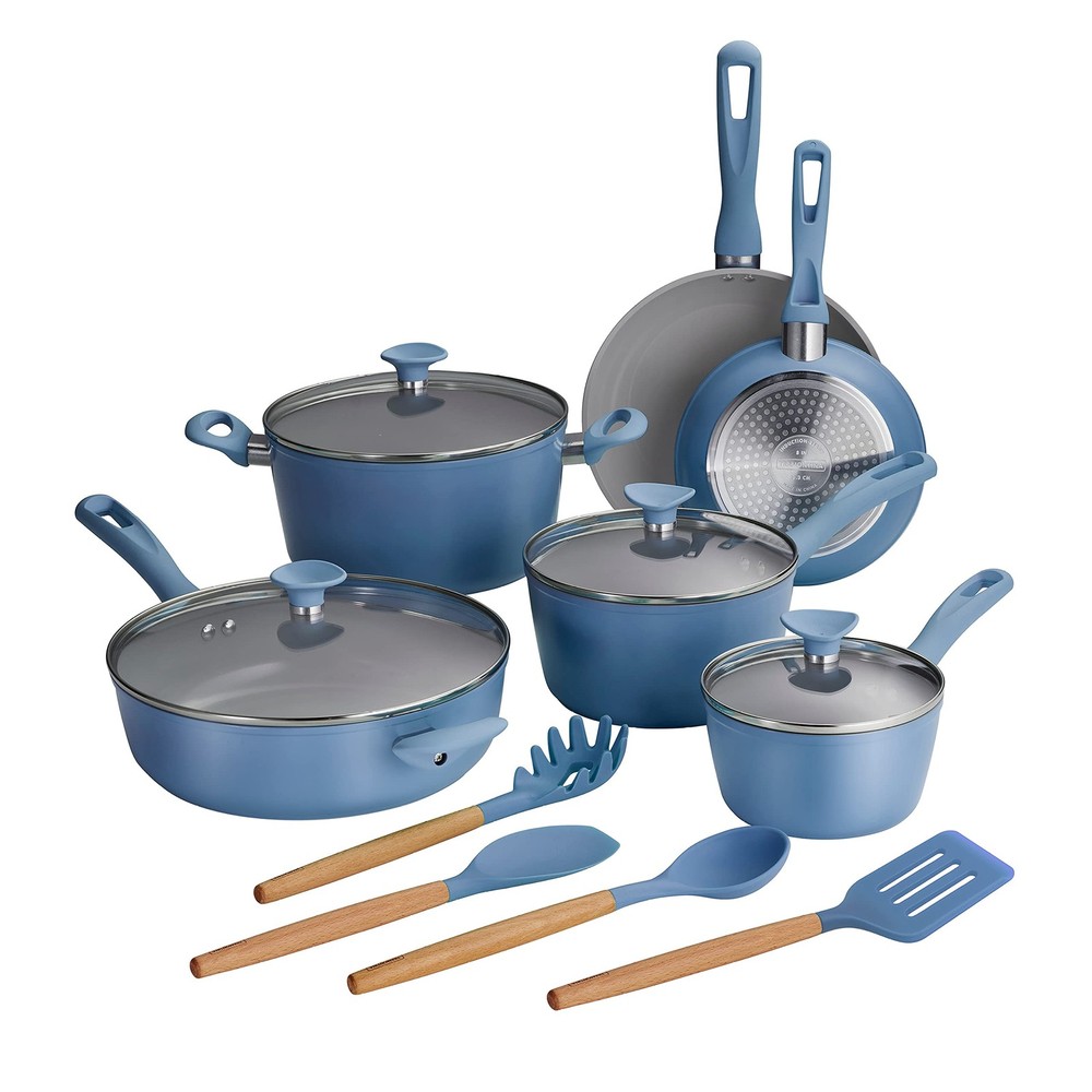 14-Piece Ceramic Nonstick Cookware Set with Lids – Heavy-Gauge Aluminum Pots & Pans