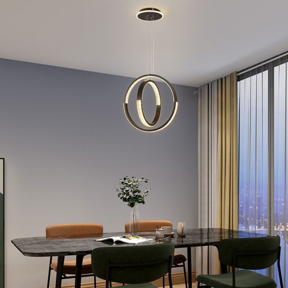 Modern Dimmable LED Chandelier Pendant Light with Remote - 2 Rings Design