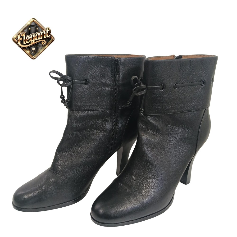Sofft Womens Black Leather Upper Ankle Boots Size 11M High Heel, Zip Closure👢
