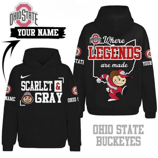 Oh.io State Buckeyes Scarlet And Gray Where Legends Custom Name 3D Hoodie