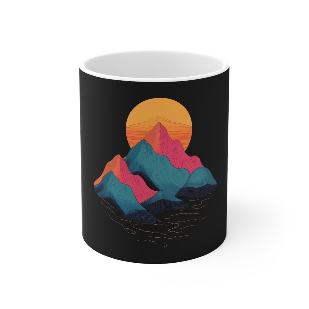 Colorful Abstract Mountain Sunset Retro Nature graphic Gift Coffee Mug-image