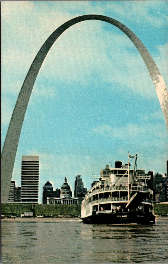 Delta Queen Steamboat & Gateway Arch St. Louis MO Chrome Postcard 1970 Bill