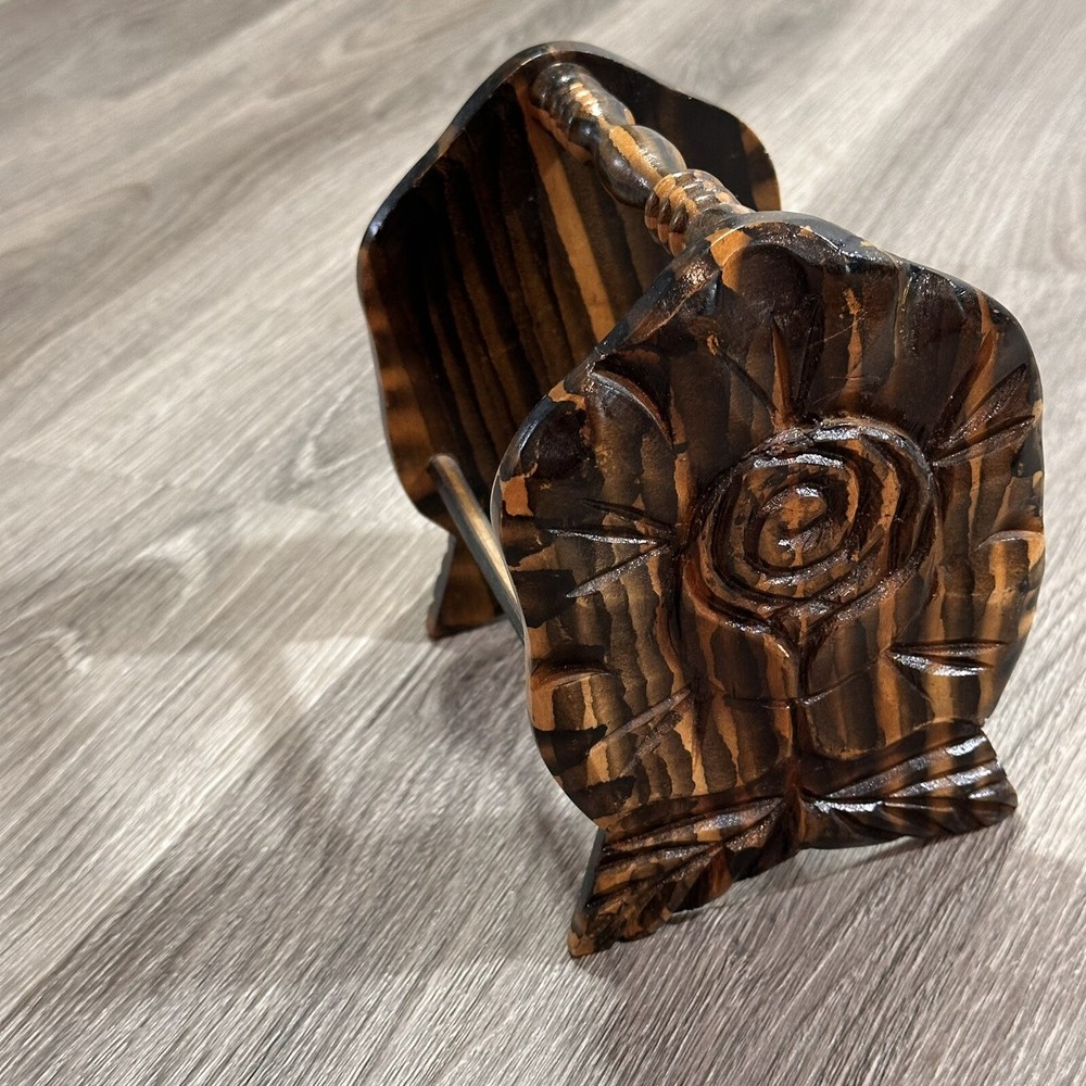 Wooden Napkin Holder With Carved Rose Ends Small  Mini Magazine Book Rack