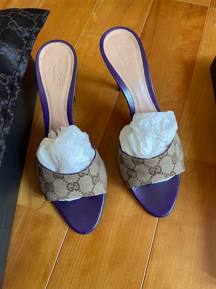 Gucci Womens Purple Canvas Slide Sandals US 6 Great Condition Preowned Japan