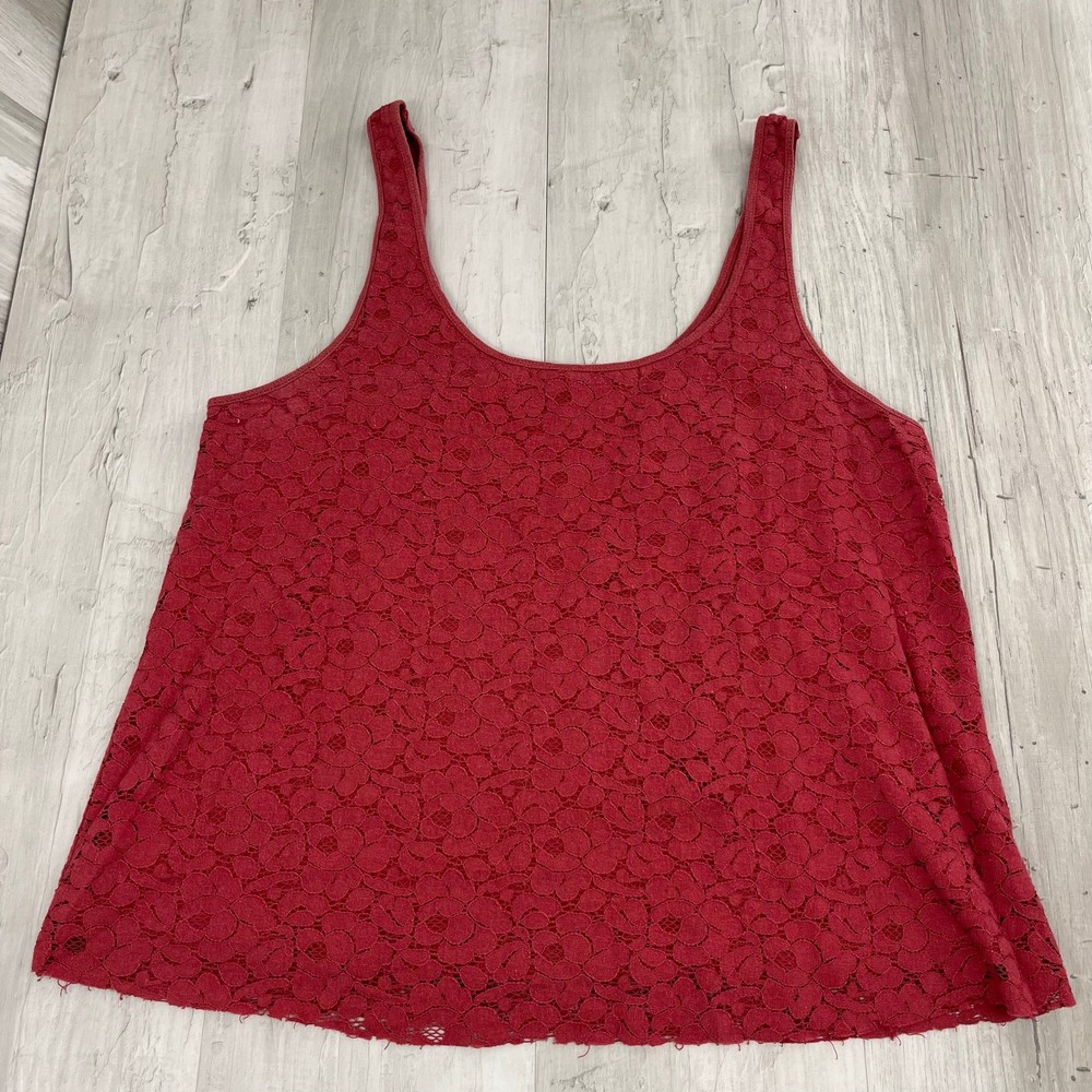 American Eagle Pink Floral Lace Tank Top L Boho Romantic Back Zip Festival Y2K