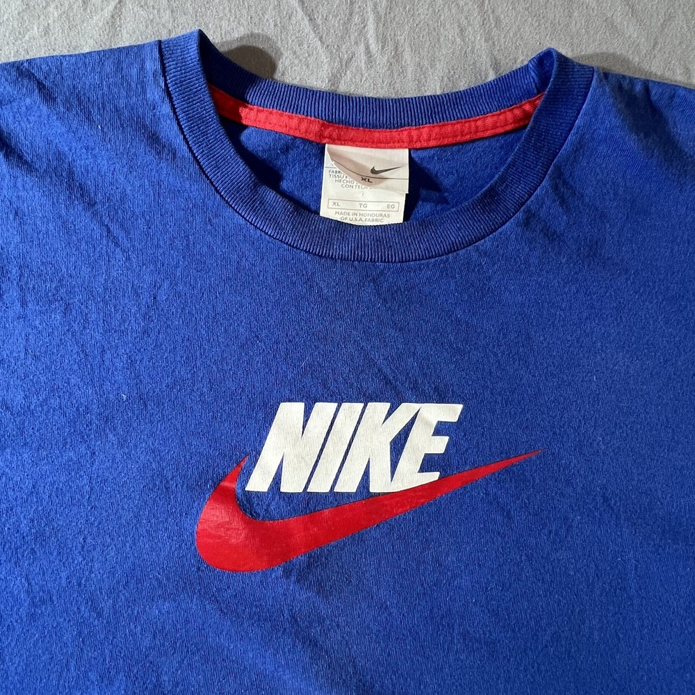 Vtg Nike T-Shirt Men's XL Blue Short Sleeve Center Swoosh Y2K/ 90's Silver Tag