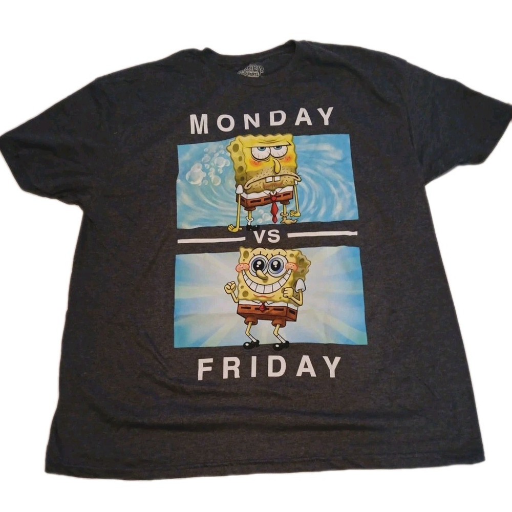 Nickelodeon SpongeBob SquarePants Monday vs. Friday Unisex Gray T-Shirt, NWOT