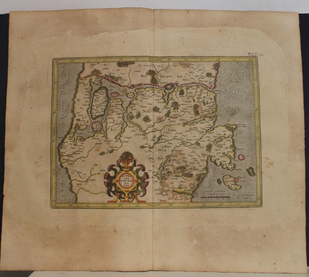 NORTH JUTLAND DENMARK 1630ca MERCATOR/HONDIUS UNUSUAL ANTIQUE COPPER ENGRAVEDMAPANTIQUE COPPER ENGRAVED MAP OF NORTHERN JUTLAND 1630ca