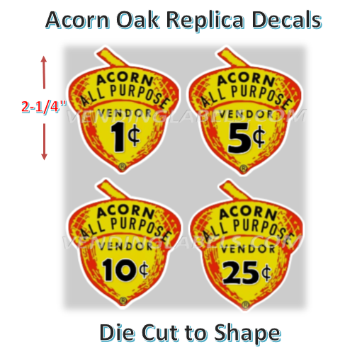 Acorn Vending Oak Northwestern Candy Gumball Machine Price Decals FREE SHIP