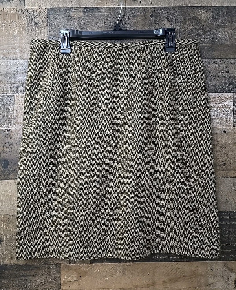 Talbots Wool Blend Skirt Women 16 Brown Herringbone Lined Career Preppy Academia