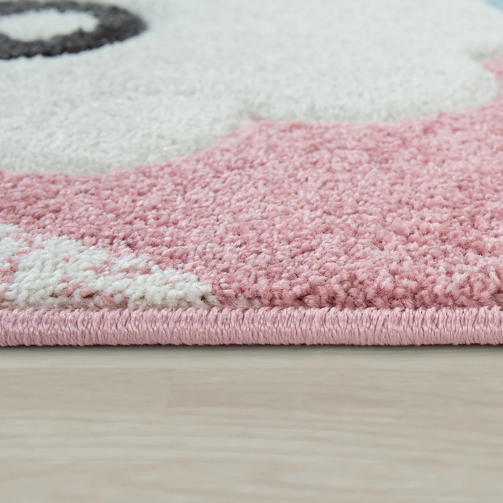 Cute Happy Llama Nursery Rug in Pink White and Grey for Kids