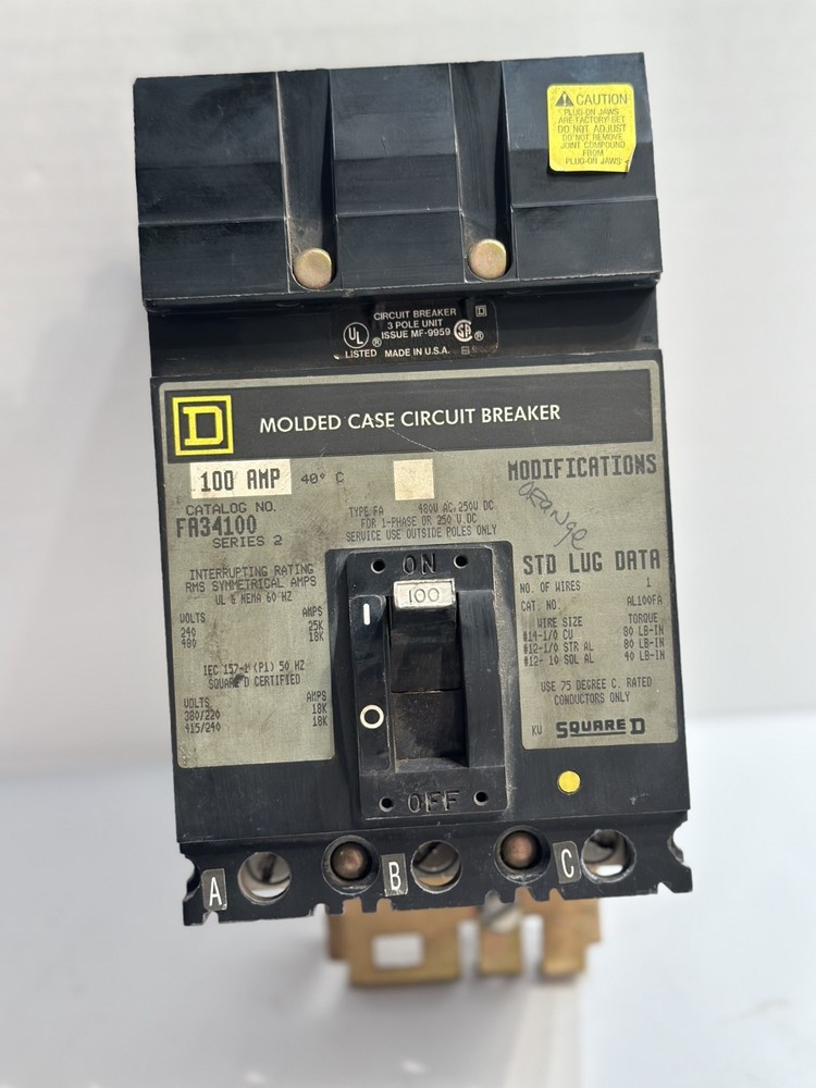 Square D FA34100 480V Circuit Breaker - Black