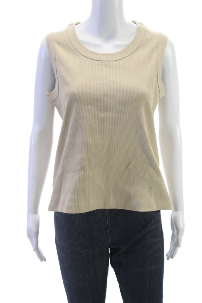 Sofie D Hoore Women Basic Tank Beige Cotton Sleeveless Round Neck Size 38Free Shipping in US $100+ Orders | $6.95 Orders Below