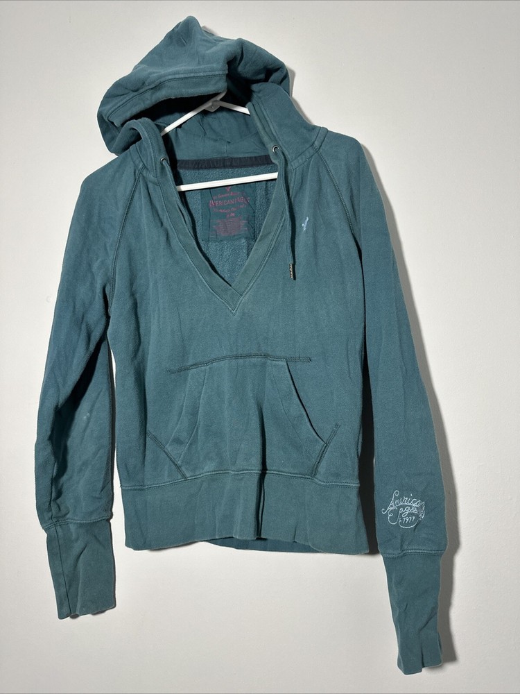 Vintage Y2K American Eagle Outfitters V Neck Hoodie Sweatshirt Women Size M