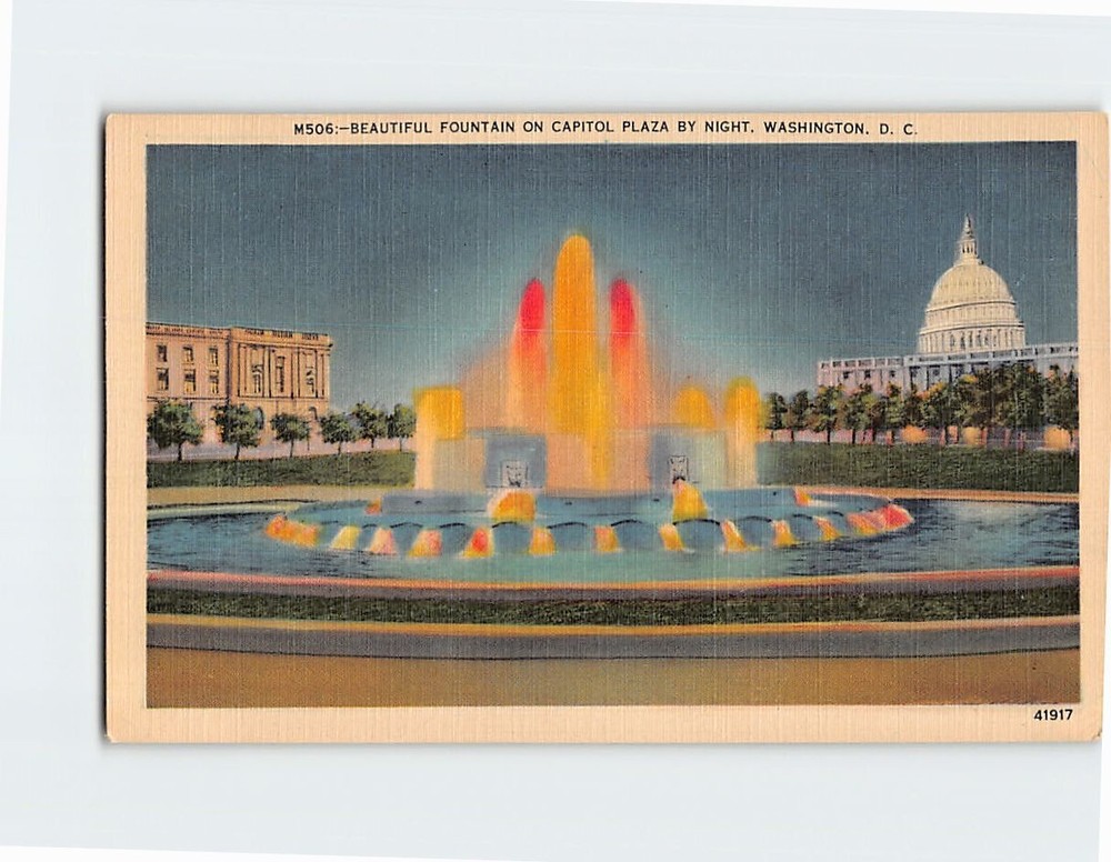 Postcard Fountain on Capitol Plaza by Night Washington DC USA