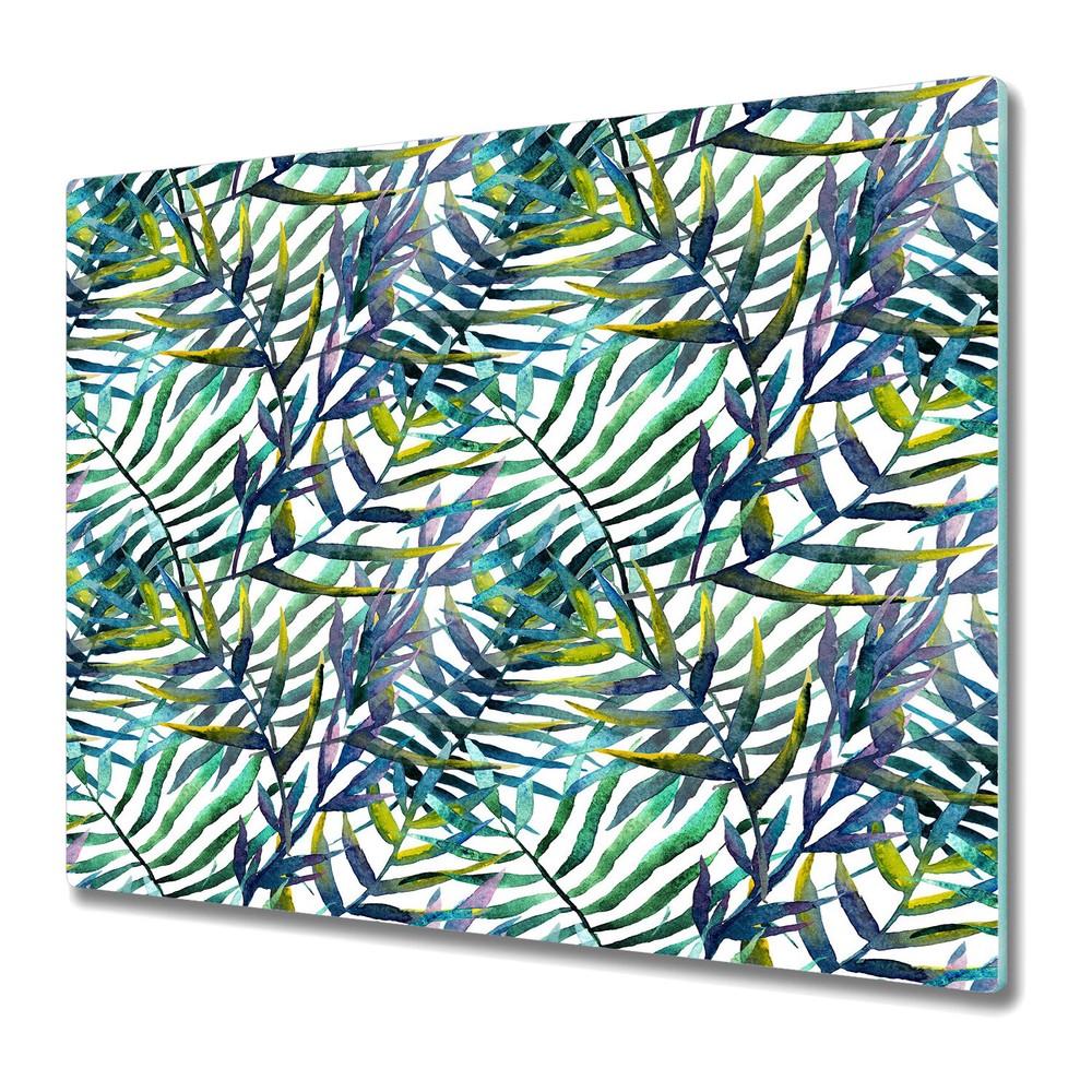Glass Worktop Saver Wild Leaves Watercolour botanical painting 60x52