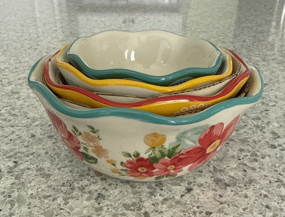 Pioneer Woman Ceramic Nesting Measuring Bowls Cups Set of 4 ~ Vintage Floral