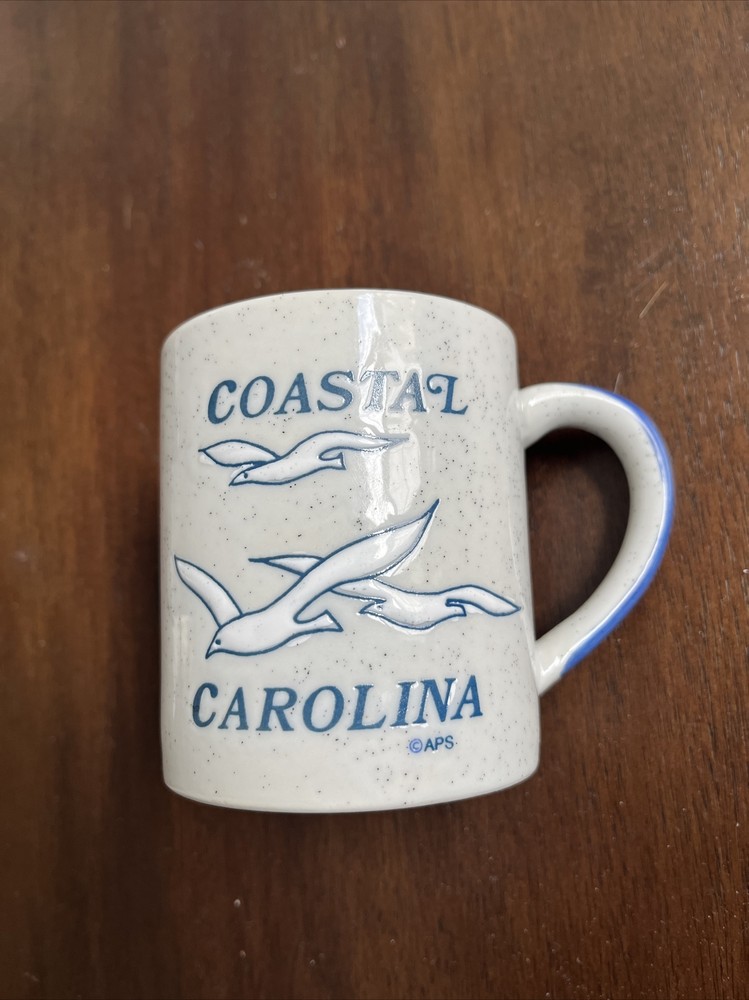Vintage North Carolina Souvenir stoneware  Coffee Mug Coastal Speckled Seagull
