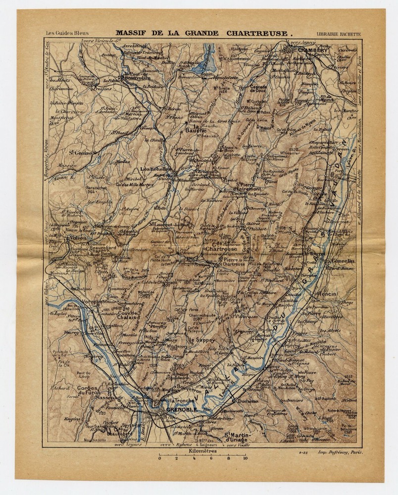 1926 Original Vintage Map Vicinity Of Grenoble Gresivaudan Rhone-Alpes / France