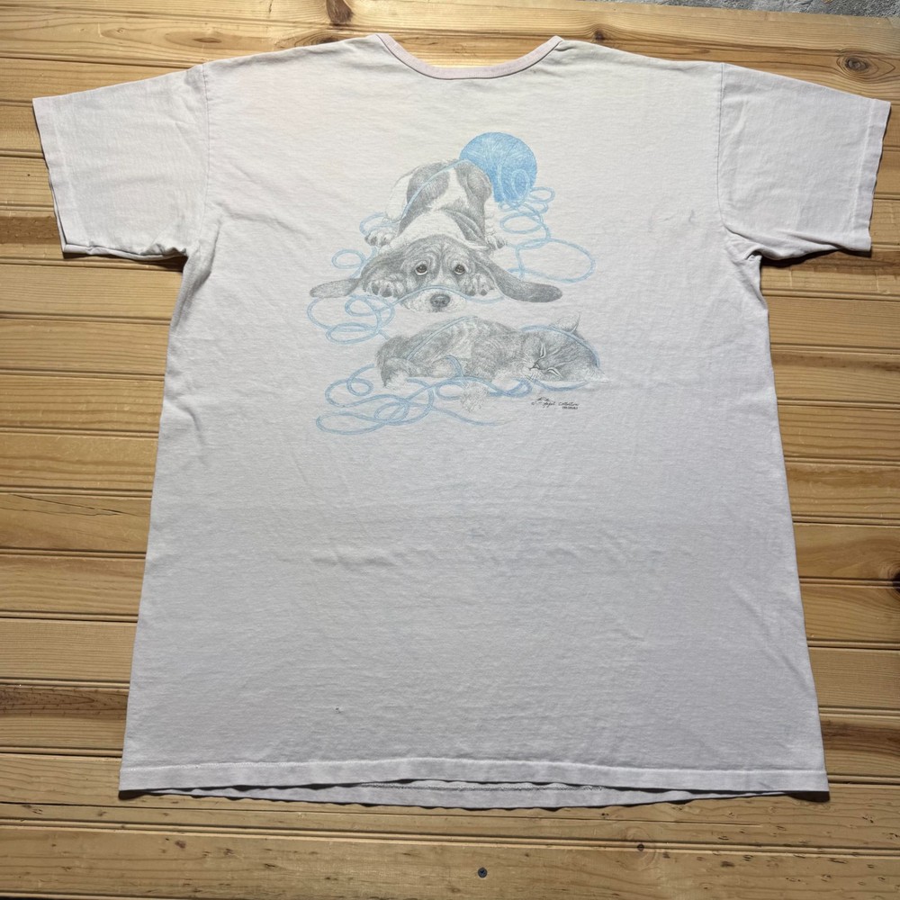 Vintage 80s 90s Dog Cat Pets Yarn Knitting Kitsch Grandmacore Shirt USA One Size