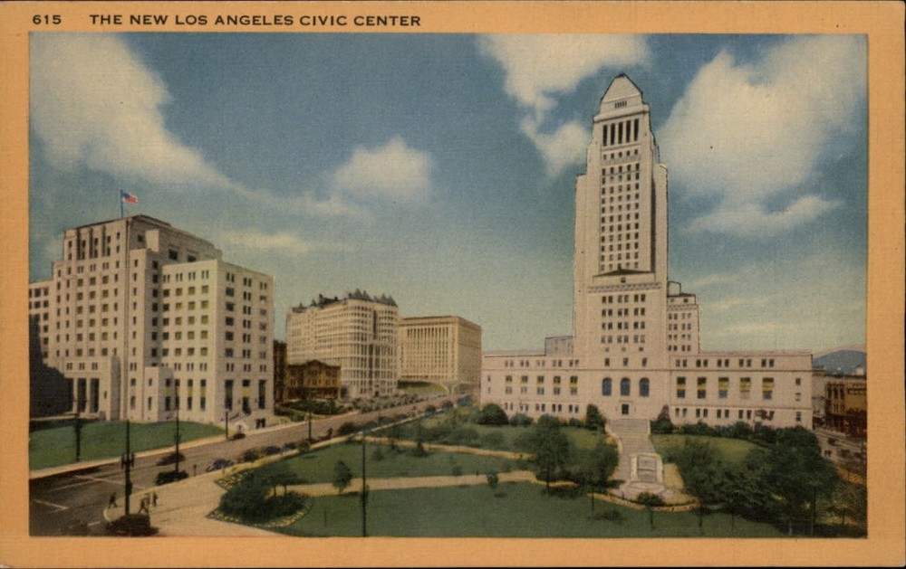 Los Angeles California Civic Center 1950s unused vintage linen postcard