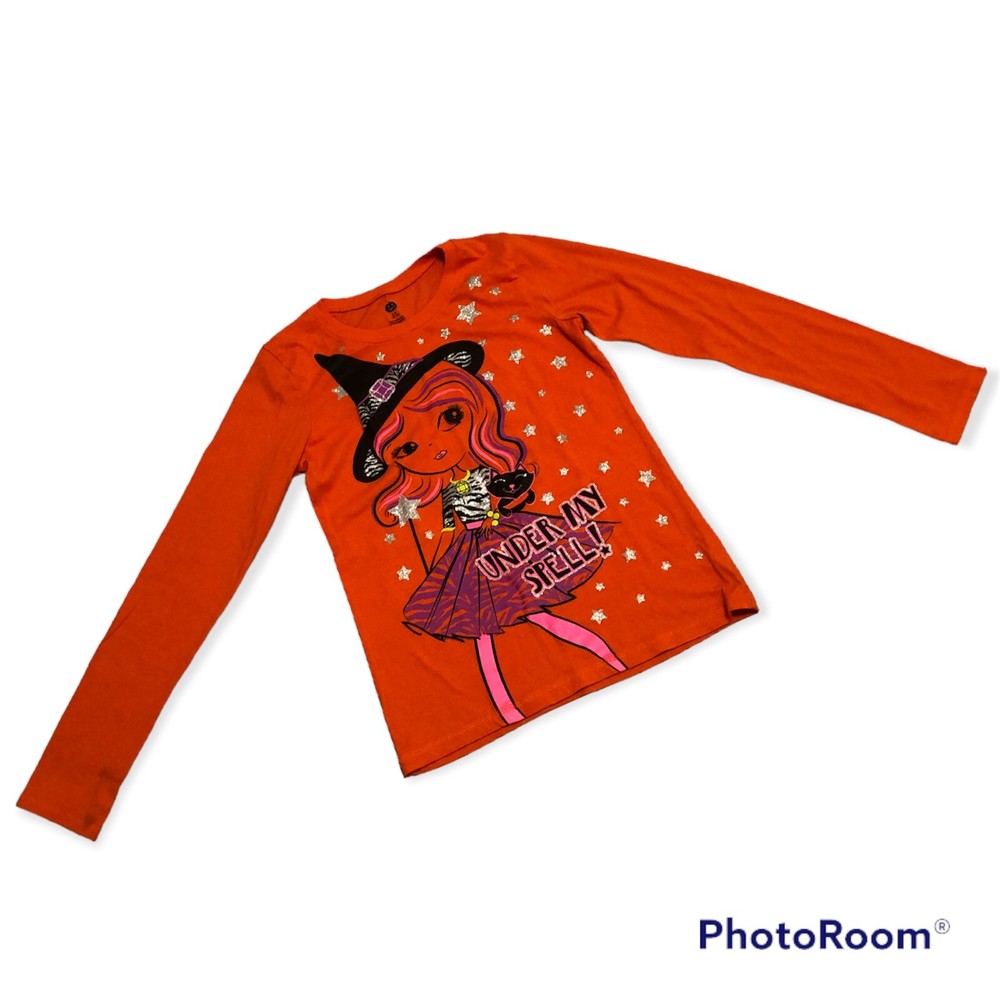 Girls Halloween Novelty Long Sleeve T Shirt Under My Spell sz 12-14 See Stain