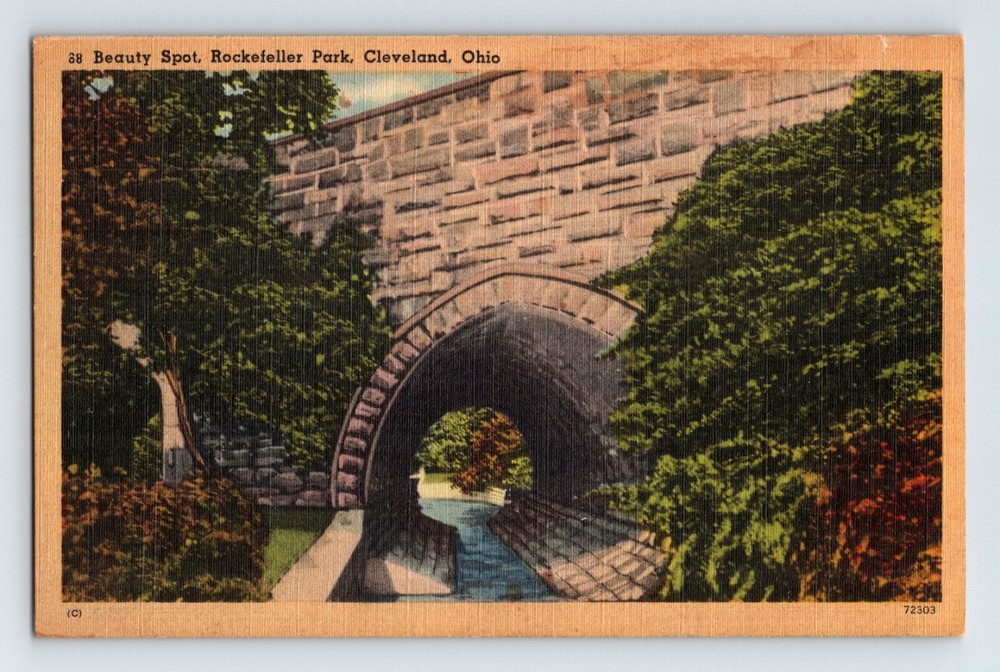 Postcard Ohio Cleveland OH Rockefeller Park Bridge 1940s Unposted Linen