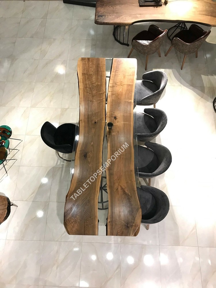 Custom Acacia Wood Gray Marble Looking Epoxy Table Order for Cathy Patio Decors