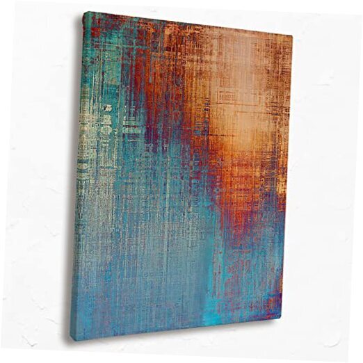 Turquoise Orange Abstract Modern Canvas Wall Art Prints,Nordic Teal Blue