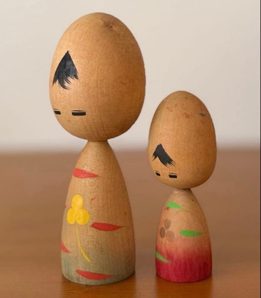 Watanabe Masao Kokeshi Dolls Set 8cm 11.5cm Handmade Antique Style