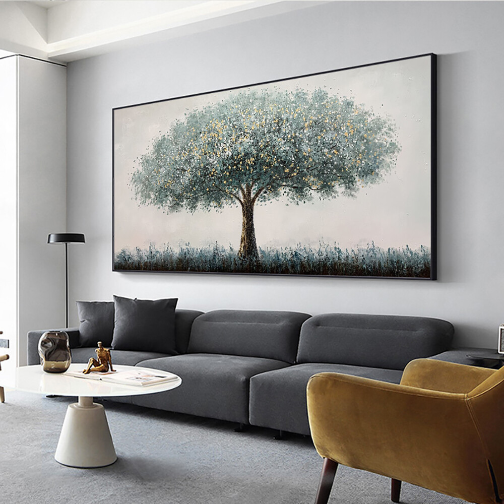 Handmade Oil Painting Abstract Green Tree Thick Texture Oil On Canvas Wall Art