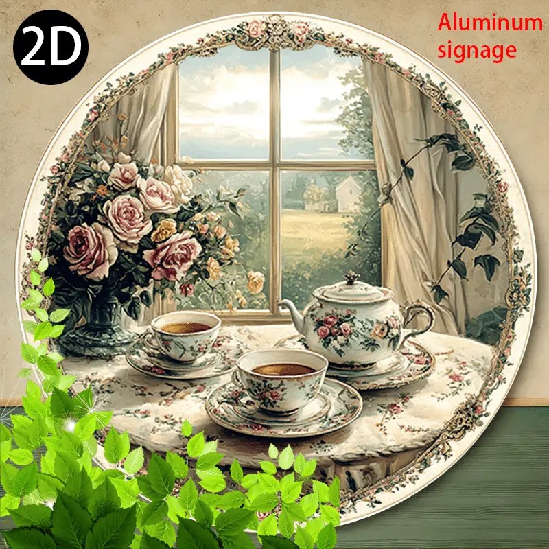 Vintage Victorian Tea Party Floral Teacup Teapot Metal Wall Art Pink White