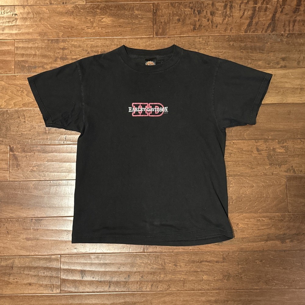 Vintage Faded Harley Davidson Motorcycle Graphic T Shirt 1998 Black Pink USA