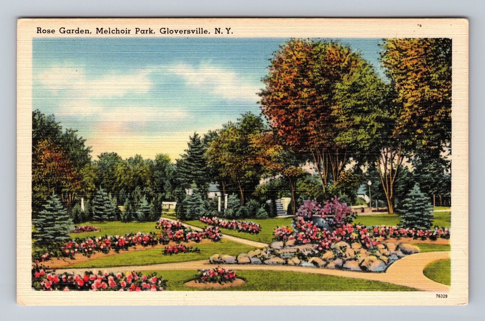 Gloversville NY-New York Rose Garden Melchoir Park Vintage Postcard