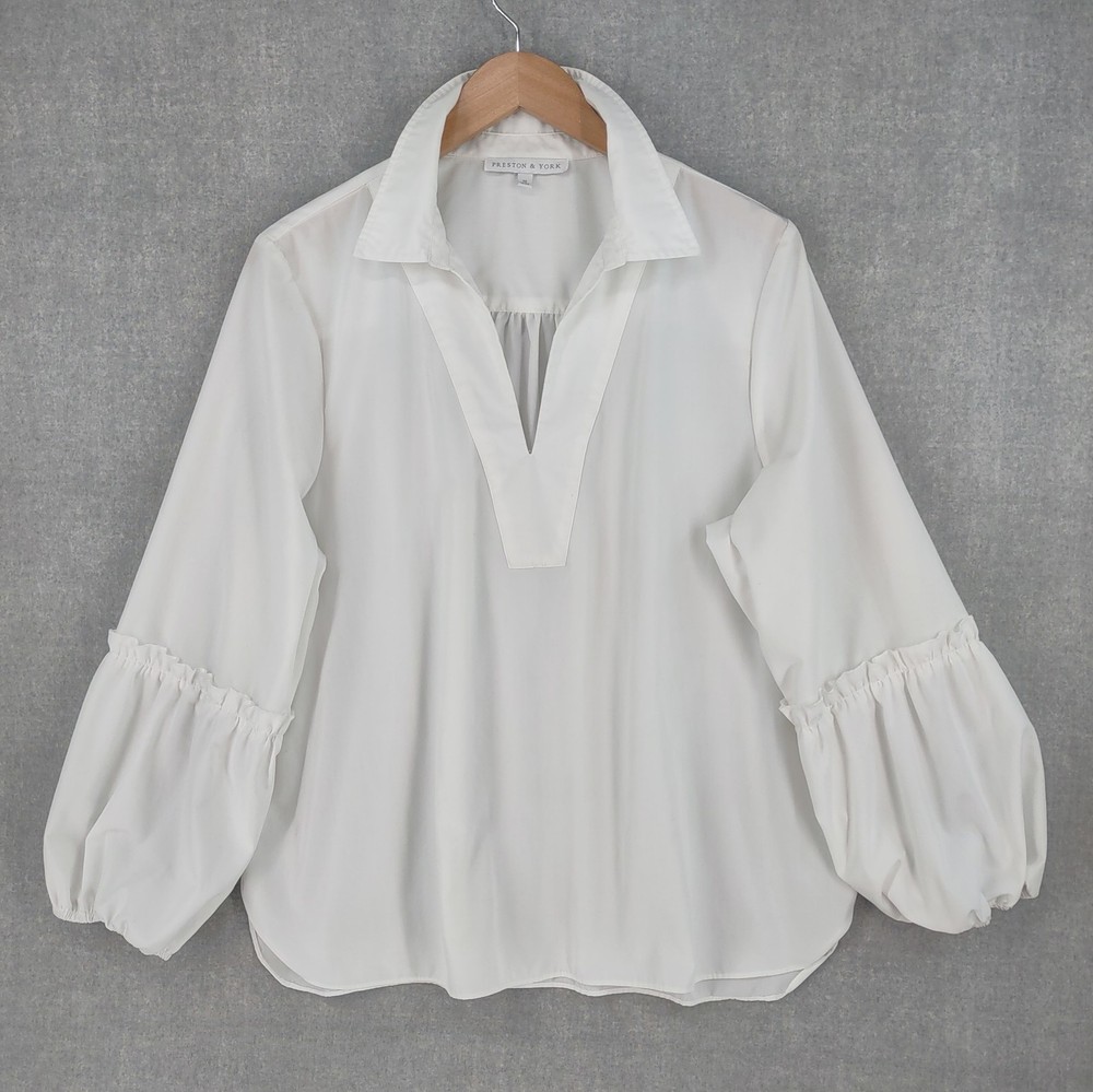 Preston & York Top 16 White Boho Lagenlook Relaxed Artist Poet V-neck Minimalist