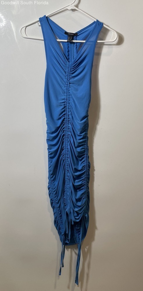 Forever 21 Womens Blue V-Neck Sleeveless Ruched Detail Bodycon Dress Size Small