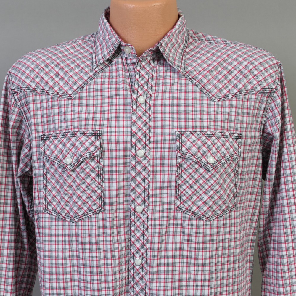 Wrangler 20X Competition Pearl Snap Shirt Flip Cuff Rodeo Plaid Mens Medium