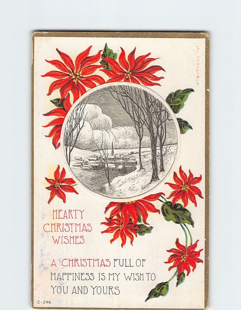 Postcard Embossed Floral Art Print Christmas Holiday Greeting Card