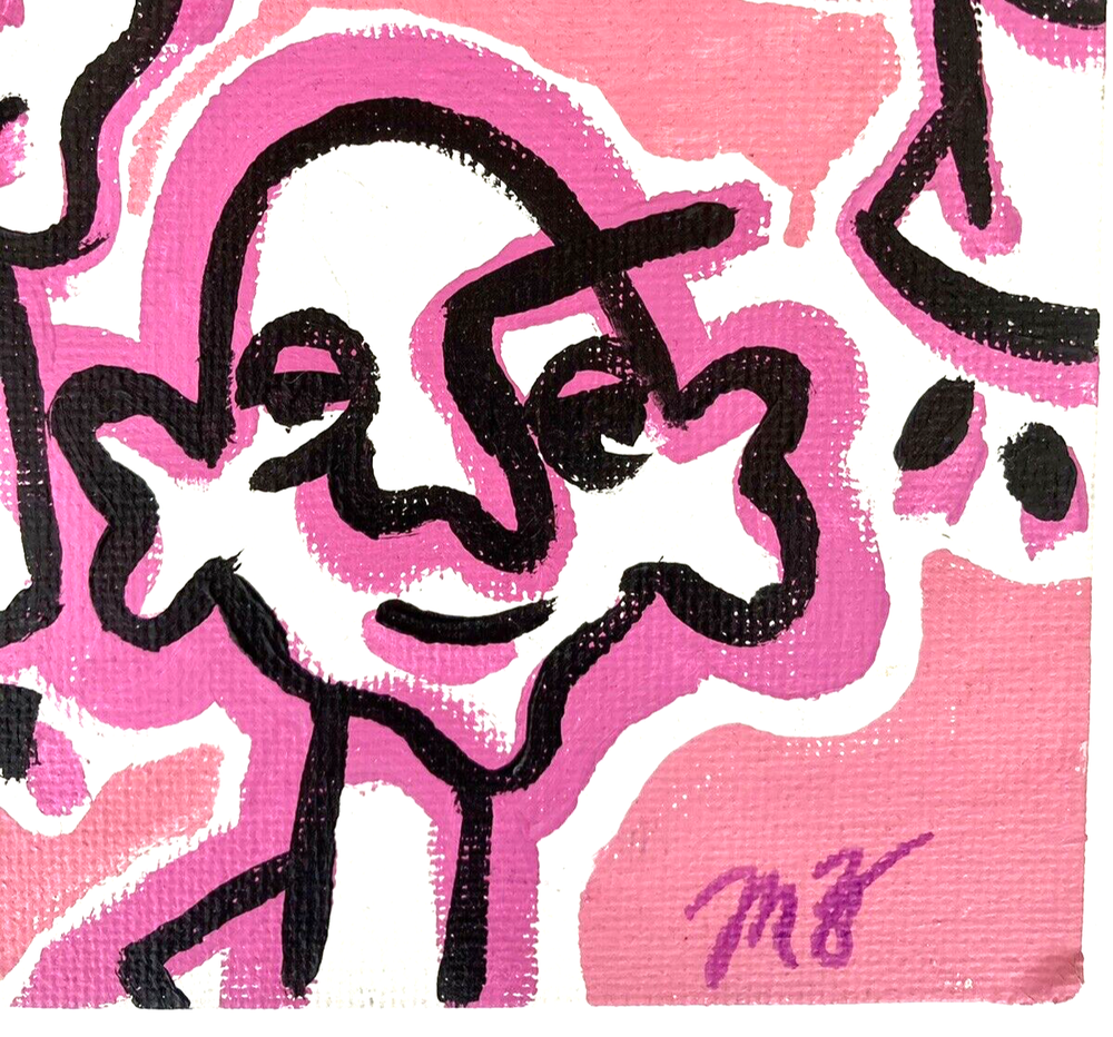 Mary Zane Faces Abstract Painting Urban Graffiti Art Pink Happy People Smile SF-image