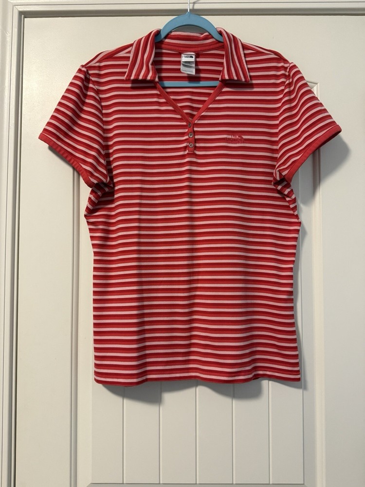 The North Face Women’s Short Sleeve Striped Red/white Polo Shirt Size XL