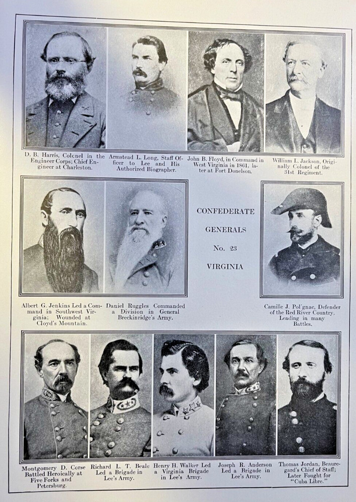 1912 Vintage Illustration Virginia Confederate Generals in Civil War