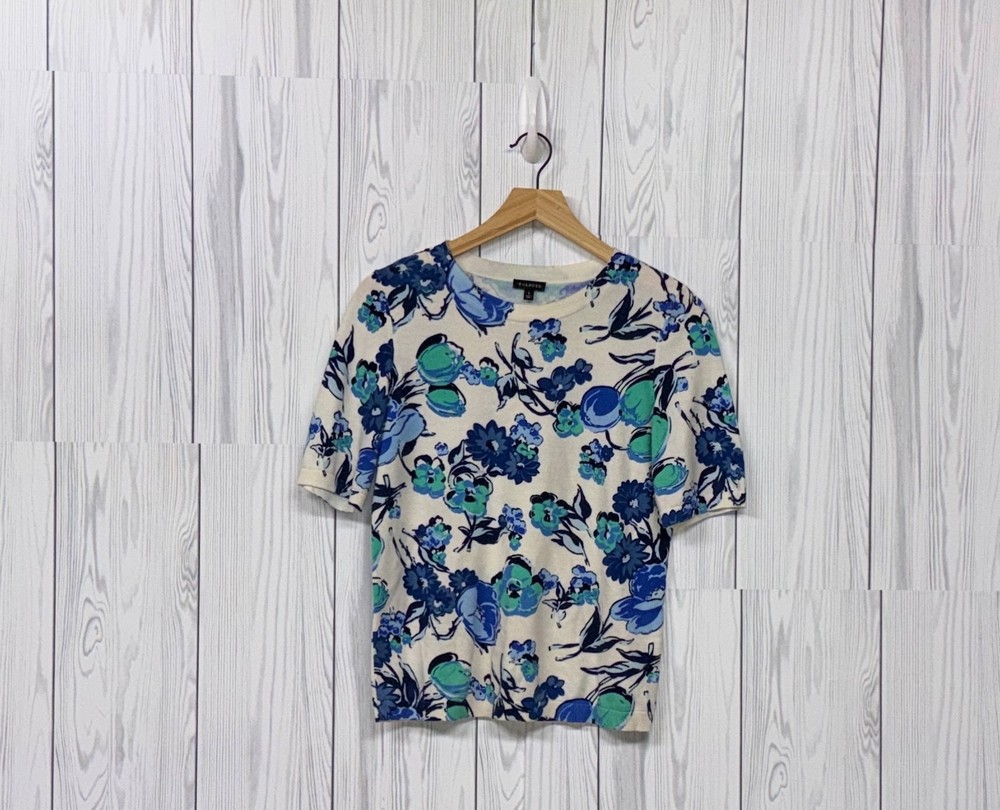 Talbots t shirt womens size small white floral short sleeve crew neck pullover