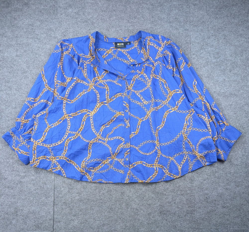 Anthropologie Maeve Blouse Womens 3X Equestrian Old Money Countryside Chain Blue