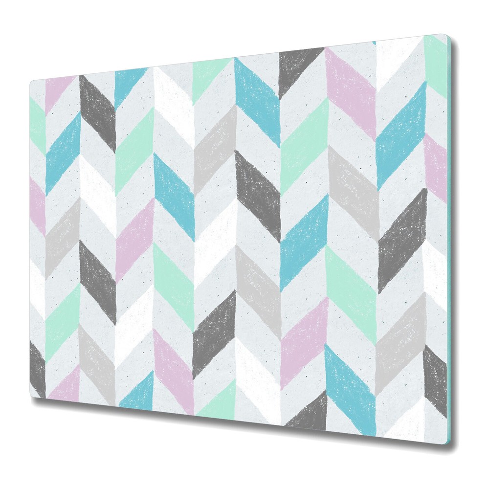 Glass Worktop Kitchen Chopping Board Pastel Chevron Herringbone Fabric 60x52