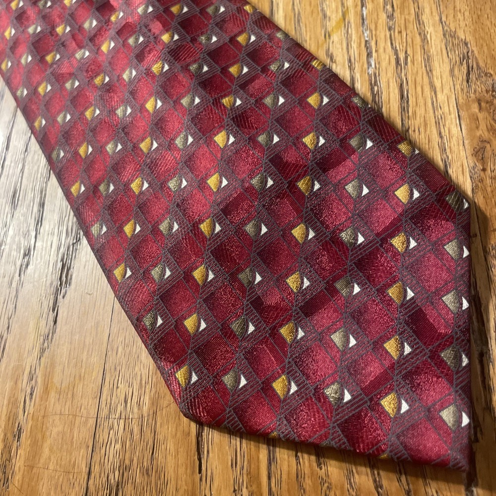 EUC Umo Lorenzo Woven Geometric Silk Tie Necktie Hand Made