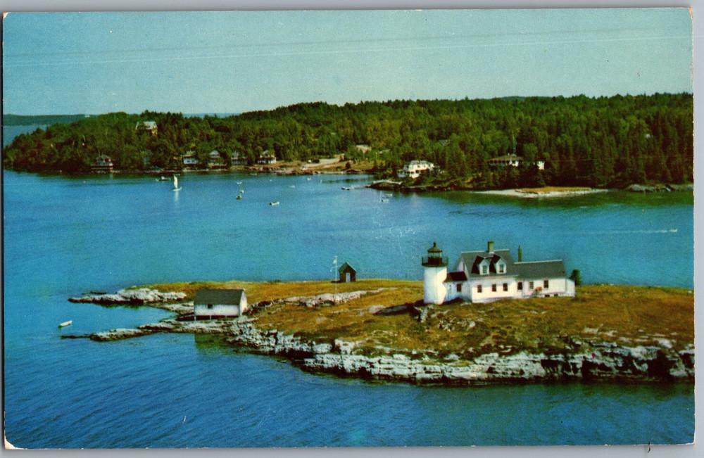 Maine Deer Isle Pumpkin Island Lighthouse Eggemoggin Reach Chrome Postcard