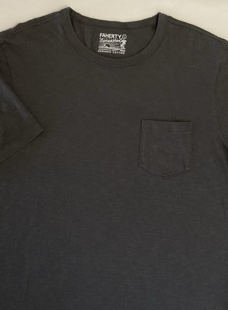 Faherty Sunwashed T-shirt Men L Gray Short Sleeve Crewneck Organic Cotton Pocket