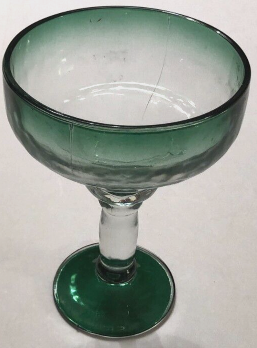 Hand Blown Bubble Mexican Green Thick Heavy Drinks Margarita Stem Glasses 6.5